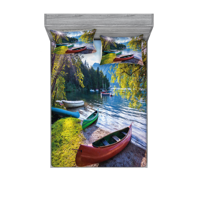 Ensemble de draps bohinj lake canoës triglav national park julien, Ensemble de drap pour grand lit avec drap-housse