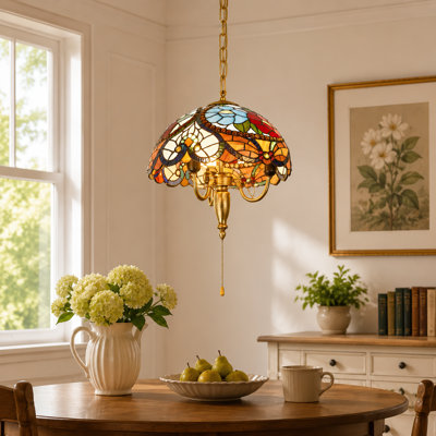 3-Light Vintage Tiffany Stained Glass Ceiling Pendant