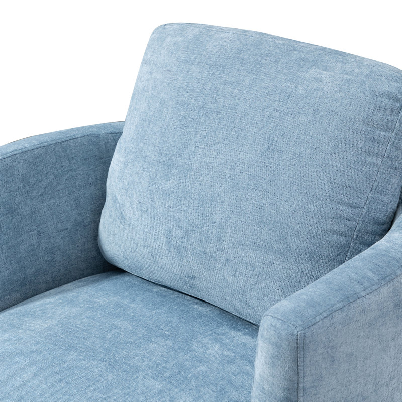 Ottelia 32'' Wide Slipcovered Swivel Barrel Chair, Light Blue Chenille