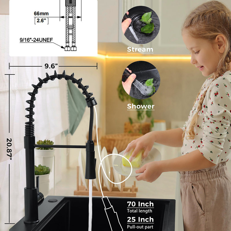 33 Inch Gunmetal Black Drop In Kitchen Sink With Pull Out Faucet Combo, Black Drop-In Topmount Kitchen Sink, Single Bowl Modern Stainless Steel Workstation Sink With Various Accessories