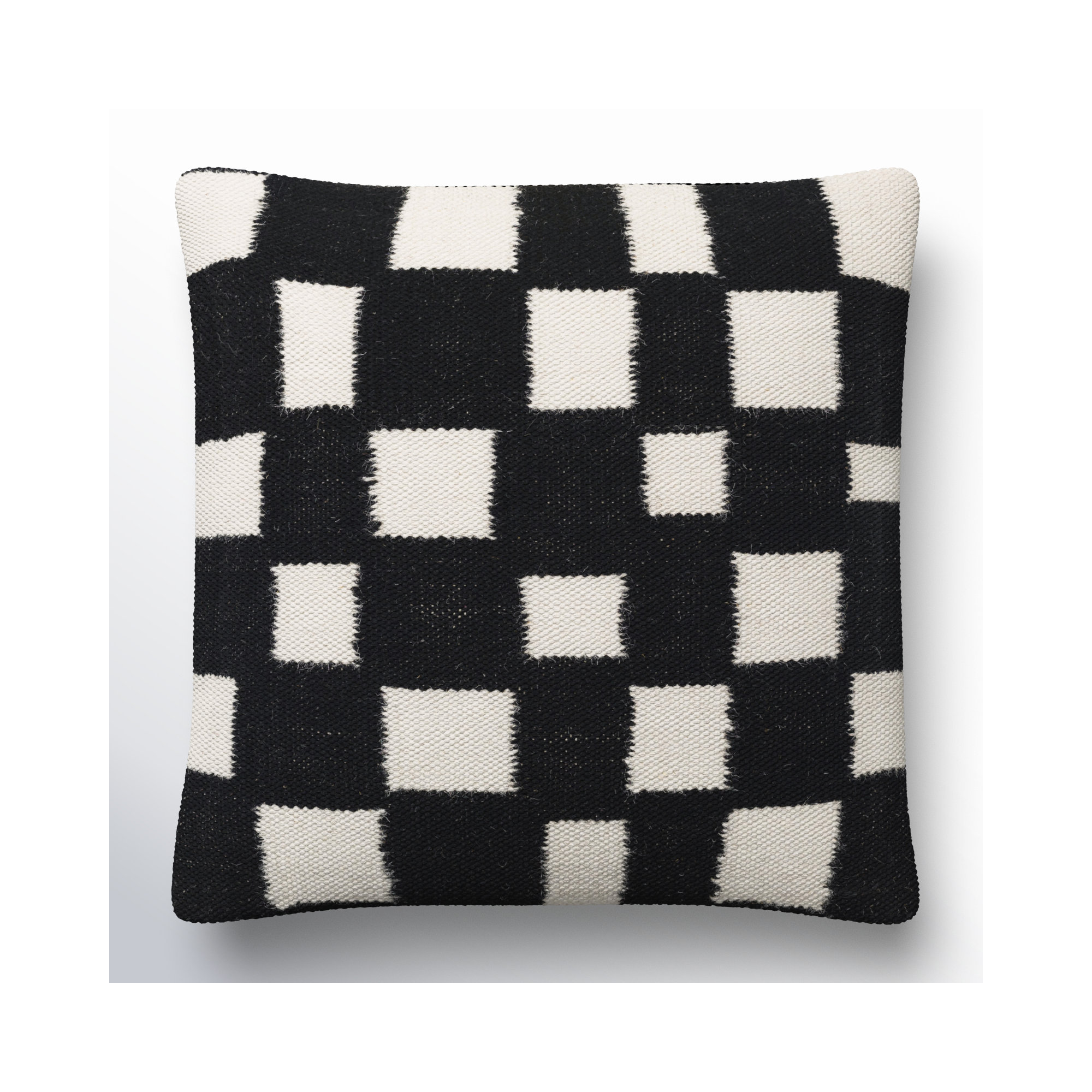 Leonida Geometric Cotton Throw Pillow, Down, 20"H x 20"W, Jet Black/Off-White
