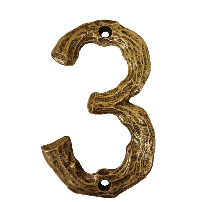 Numéro de maison de 4 po, 3, Laiton antique