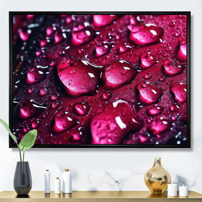 Rose rouge avec gouttes de pluie sur fond noir V sur toile