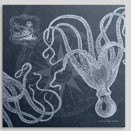 « ii » gwendolyn babbitt, impression Octopi on Indigo, H 35 po x l 35 po x P 1,5 po, Toile