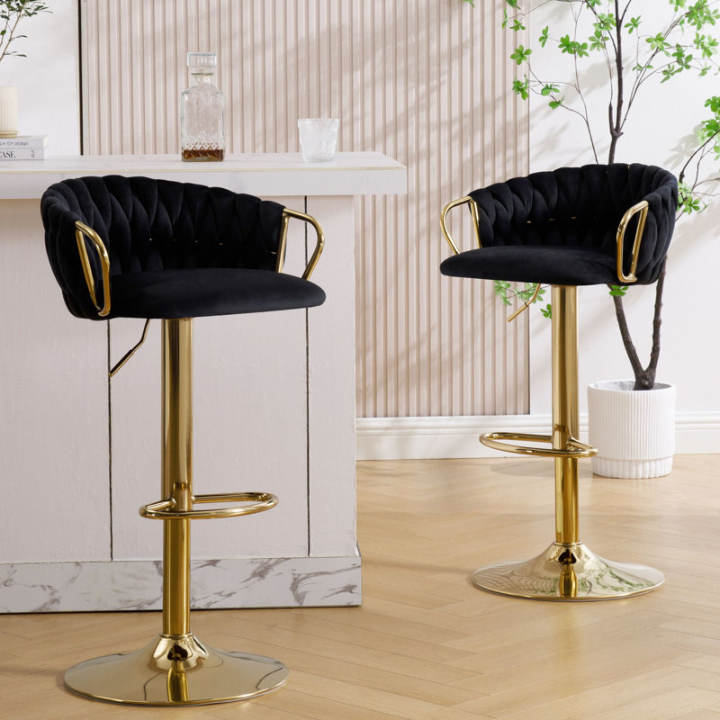 Swivel Upholstered Adjustable Height Bar Stool, Black