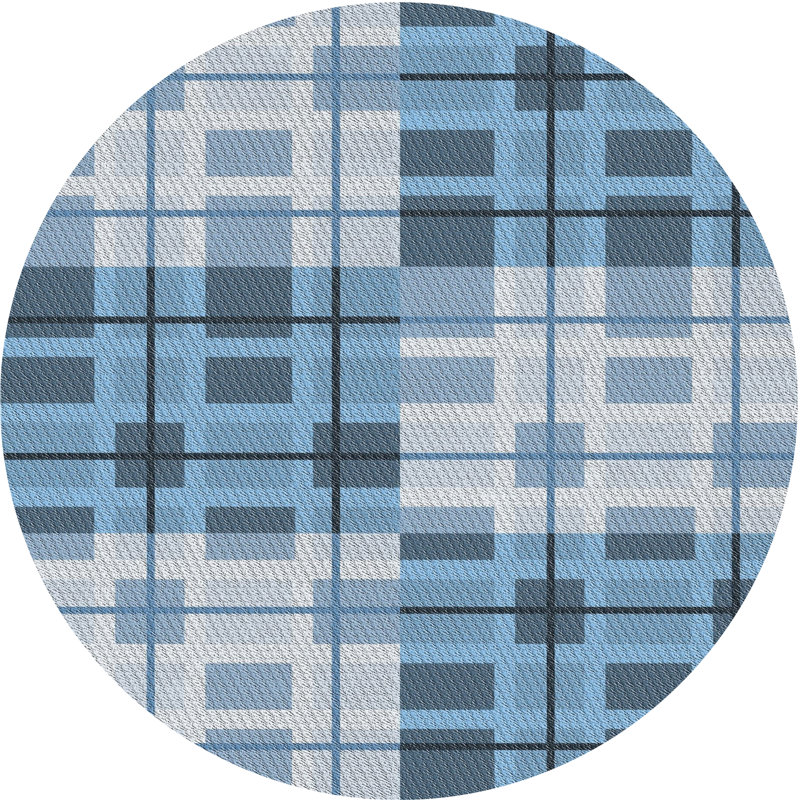 Tapis bleu/blanc cassé à motif, Rond 4 pi