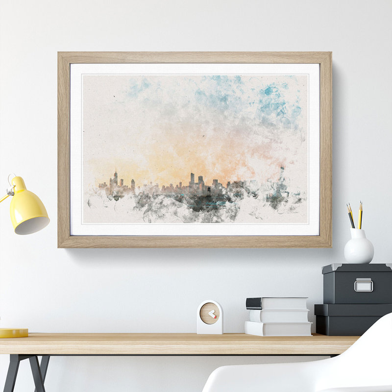 The Chicago Illinois Skyline - Picture Frame Painting Print, 62cm H x 87cm W x 2cm D, Black Framed