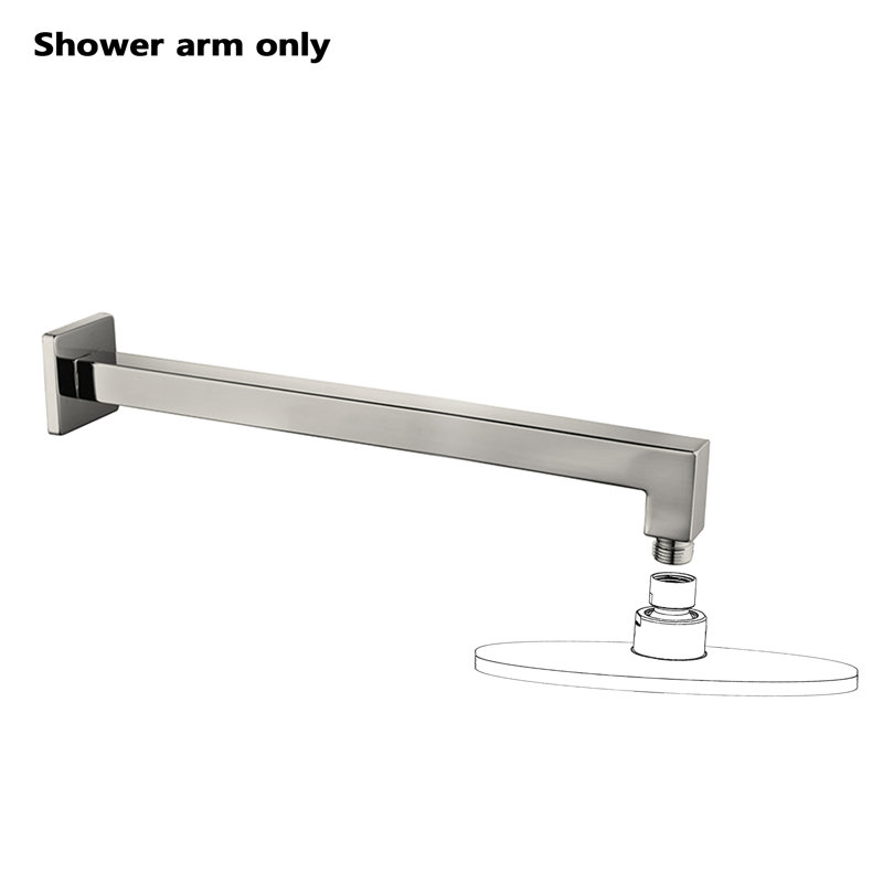 Topcraft 15" Brass Square Wall Mount Shower Arm, Universal Showering Components for Rain Shower Head, Brushed Nickel