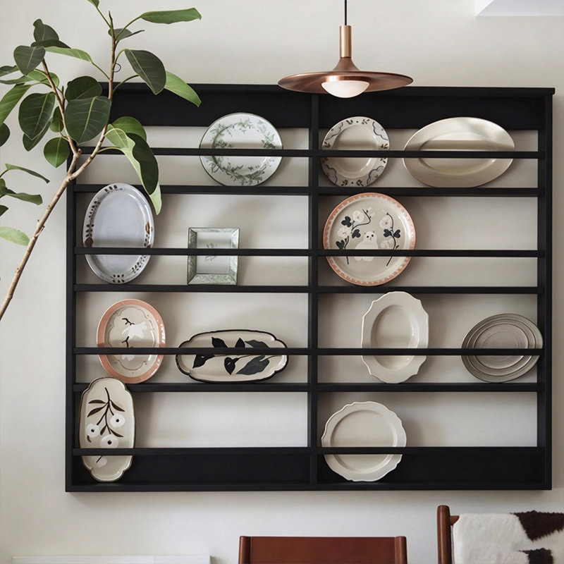 Étagère murale vintage en bois massif noir pour cuisine, salon