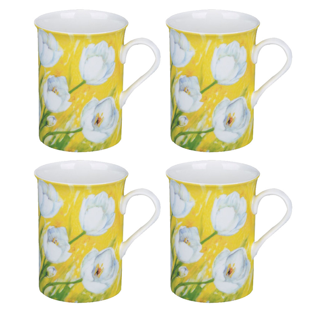 Pink And White Happy Bunny Rabbit Bone China Mug, Set Of 4 Grace's Tea Ware