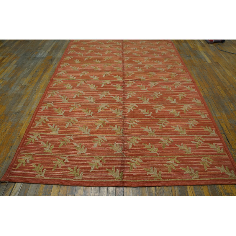 Tapis crocheté American en jaune / rouge / beige, Rectangle 6 pi x 9 pi