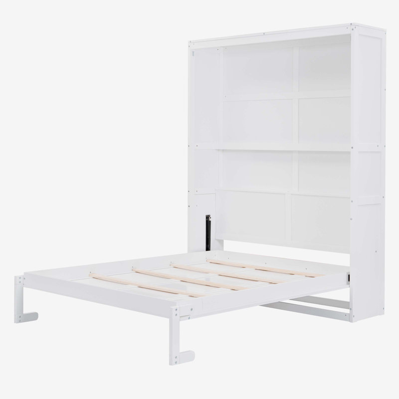 Murphy Bed Wall Bed With Shelves, White, Queen