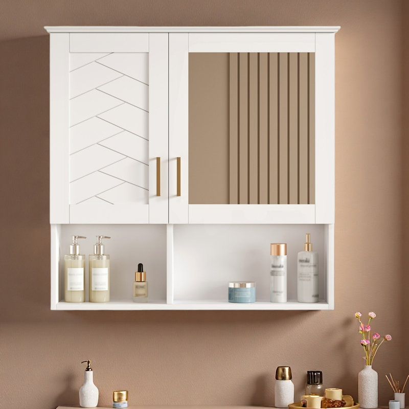 Armoire de toilette 2 en 1, armoire à pharmacie murale de 30 pouces avec tablettes réglables et portes à fermeture douce, miroir haute définition avec rangement pour meuble-lavabo de salle de bain
