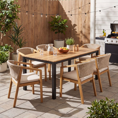 7-Piece Outdoor Dining Set With Acacia Wood Table And Rope Chairs For Patio And Deck Gatherings