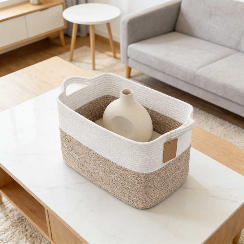 Woven Storage Basket With Handles, Multipurpose Jute Organizer For Shelves, Toys, Towels, And Home Decor, Foldable Design For Easy Storage
