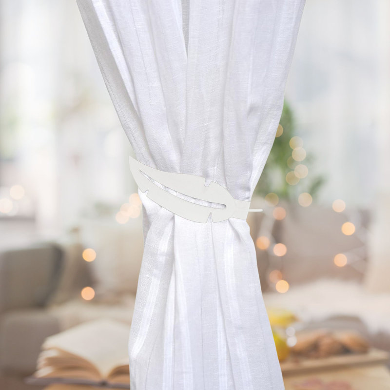 White Metal Feather Magnetic Curtain Tiebacks (Set of 2)