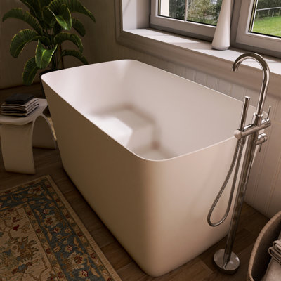 Solid Surface Bathtub Compact 47" Mini-seat Freestanding Bathtub With Ergonomic Backrest Design