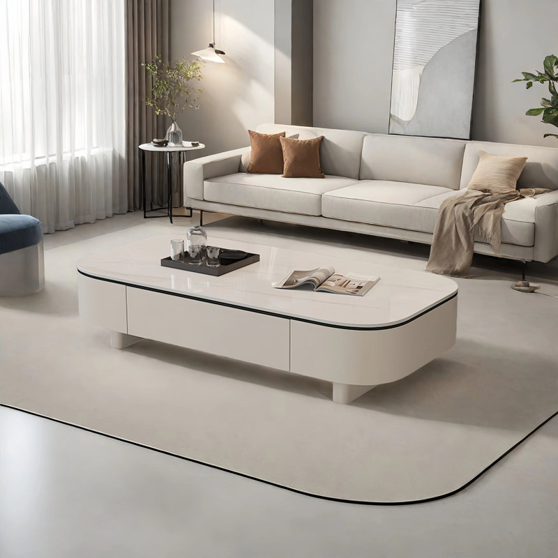 Table basse moderne en ardoise minimaliste, Blanc, H 15,7 po x L 55,1 po x l 27,6 po