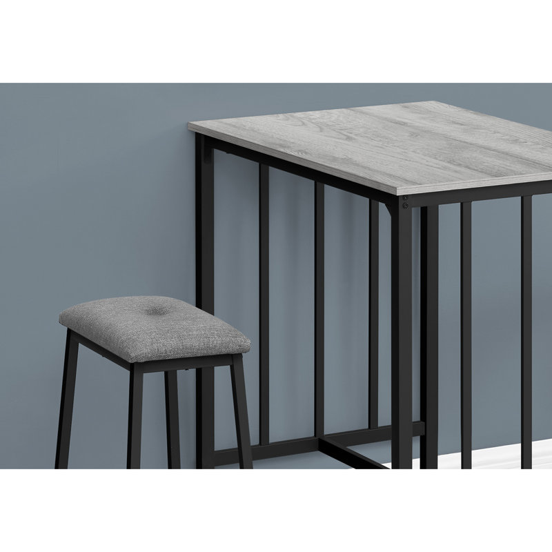 Dining Set, 3Pcs Set, Counter Height, 36" Rectangular, Small, Kitchen, Grey Laminate, Black Metal, Contemporary, Modern