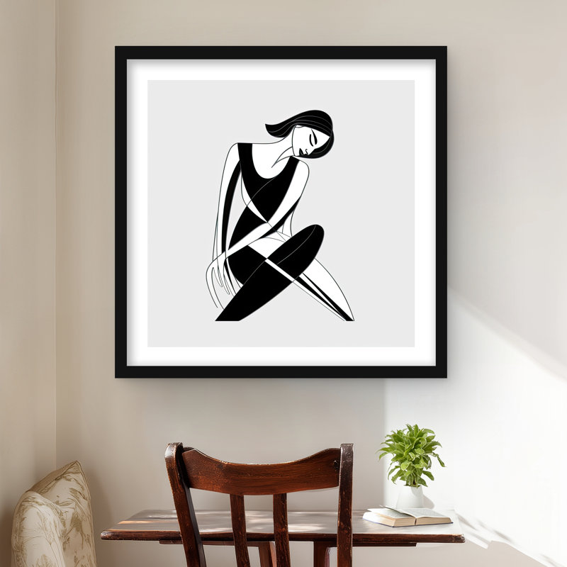 «Sitting Woman», reproduction abstraite encadrée noire