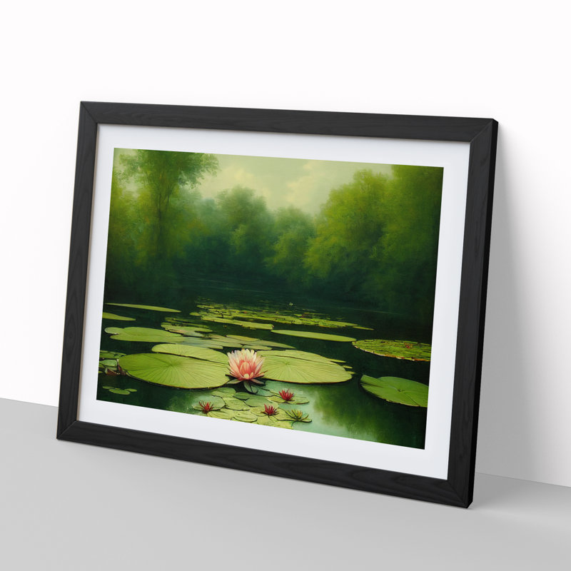 Special Water Lily Pond - Single Picture Frame Print, 46cm H x 64cm W, Black Frame
