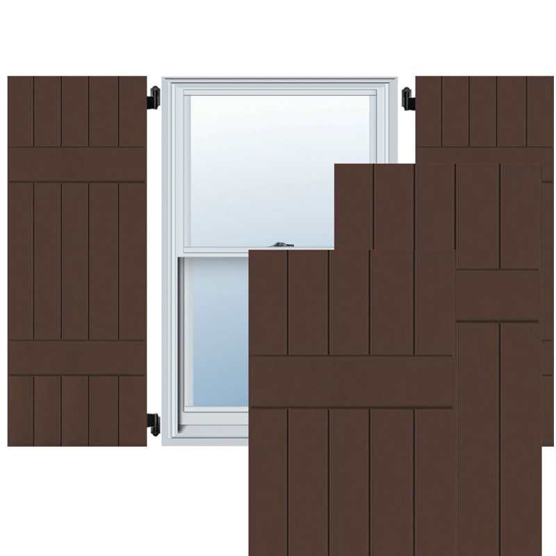 Volet d'extérieur à cinq planches (2 lattes) en bois véritable acajou Sapele (par paire), H 46 po x l 18 po x P 1,38 po