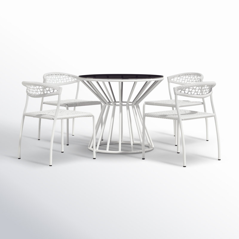 Jarred Round Aluminum Outdoor Dining Set for 4 – Modern Patio Furniture with Stackable Chairs & Rust-Resistant Frame & No Assembly Required