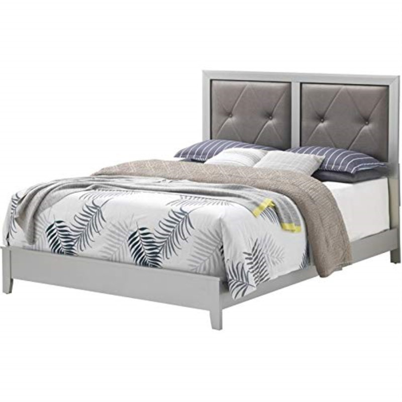Riverside Vegan Leather Standard Bed, King, Silver/Champagne