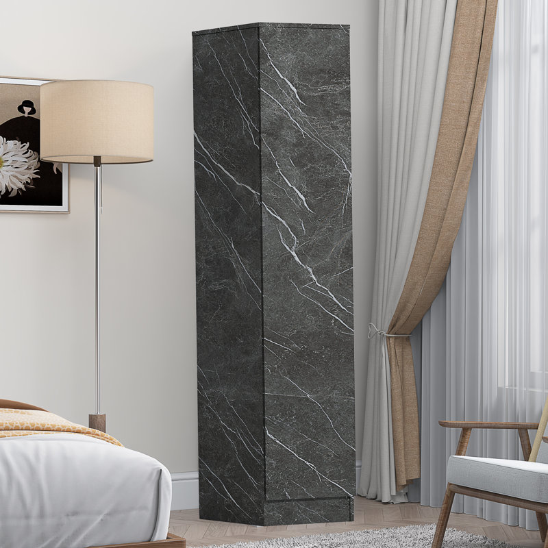 Deraz 1 Door Plain Wardrobe In Marble Effect, Grey