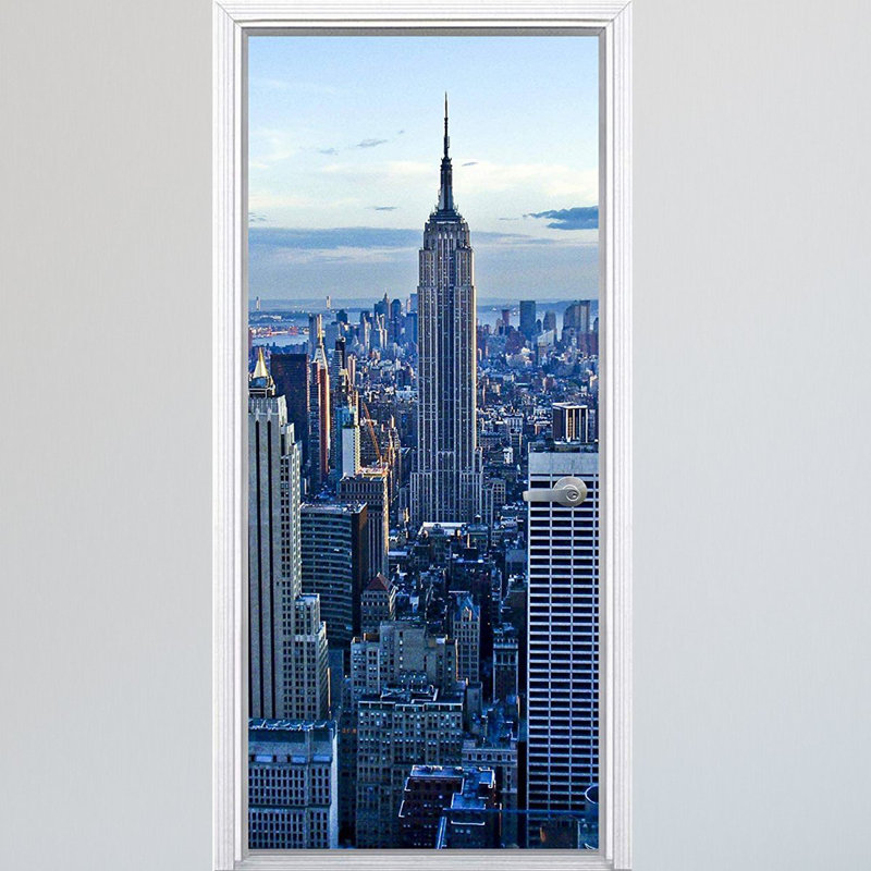 Décalcomanie de porte d’horizon en vinyle new york city manhattan cityscape, H 80 po x l 30 po