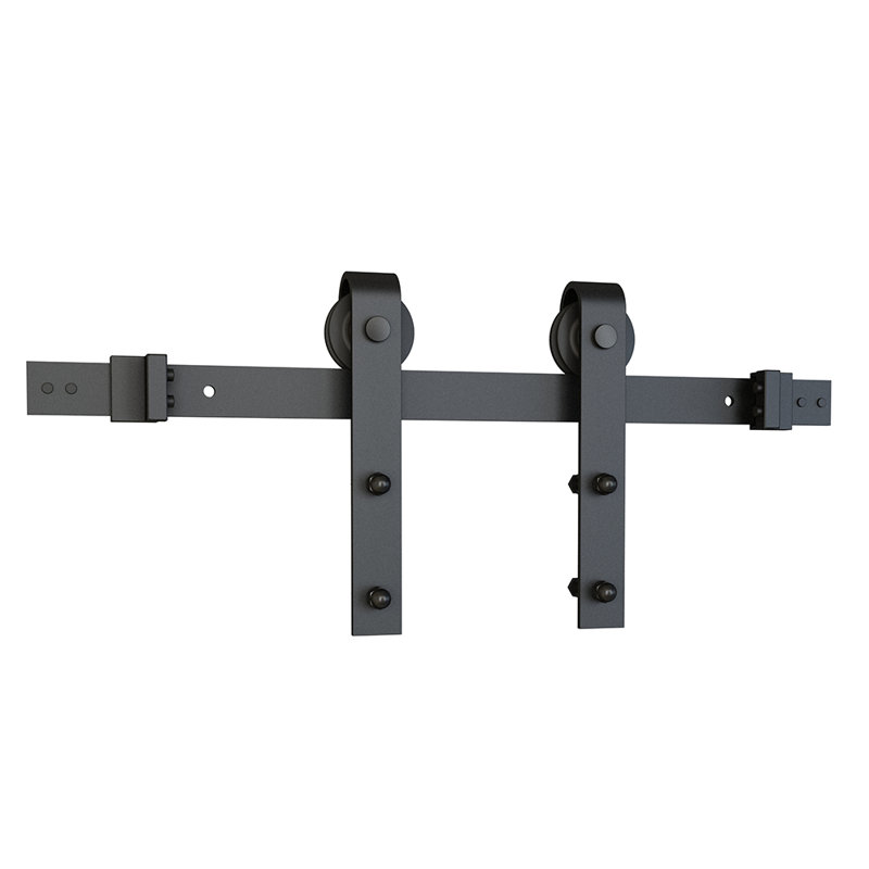 Black Solid Steel Sliding Barn Door Hardware Kit