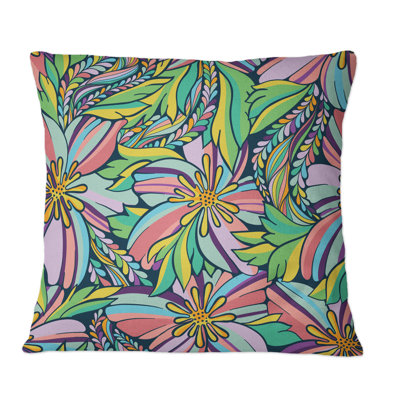 Fleurs abstraites en vert rose et bleu - Coussin décoratif imprimé moderne