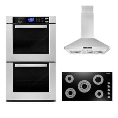 5 Piece Kitchen Package with French Door Refrigerator & 36 Electric Cooktop & Wall Oven Cosmo COS-5PKG-098