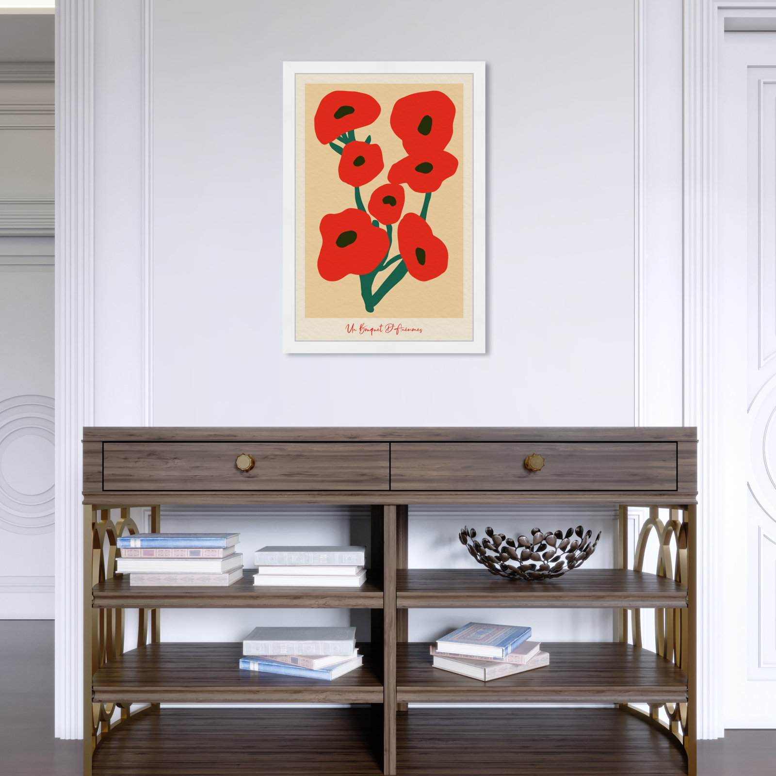 Modern Red Flower Bouquet Print, 26" H x 18" W, White