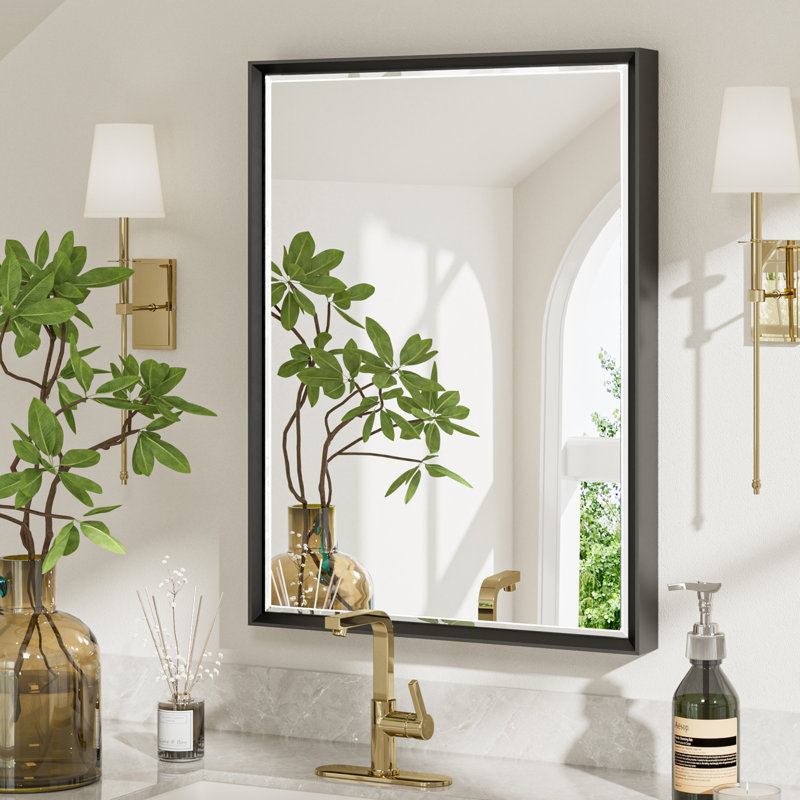 Miroir de salle de bain mural Lohoski, Noir, 32 po x 24 po