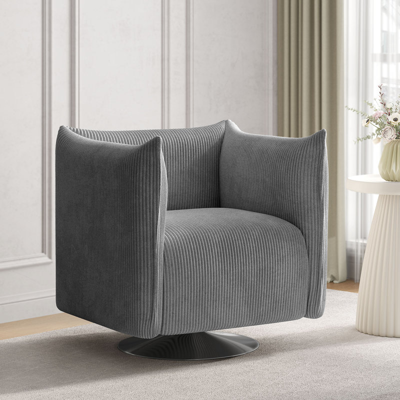 Khortny Upholstered Swivel Barrel Chair, Polyester Gray