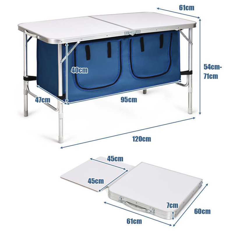Aurika Rectangular Outdoor Camping Table - 120 cm W, Blue