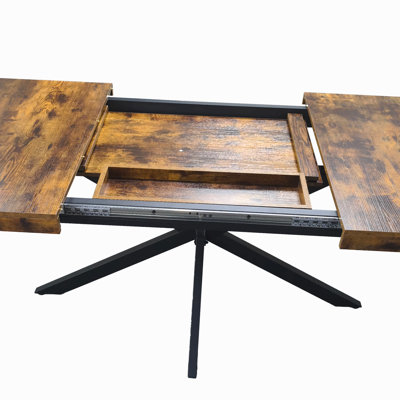 55.11"-70.86"Retro Rectangular Stretch Dining Table, Relief Plate,With Storage Box,Suitable For Dining Rooms, Kitchens, And Living Rooms