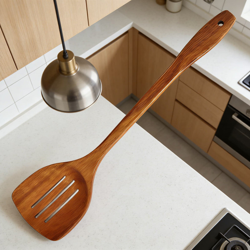 Handmade Wooden Slotted Turner Spatula With Long Handle - Safe For Nonstick Cookware, Heat-Resistant Kitchen Utensil For Cooking And Serving