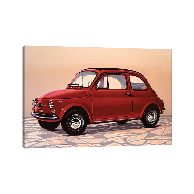 Fiat 500 by Paul Meijering - Painting on Canvas, Wrapped Canvas, 20.32 cm H x 30.48 cm W