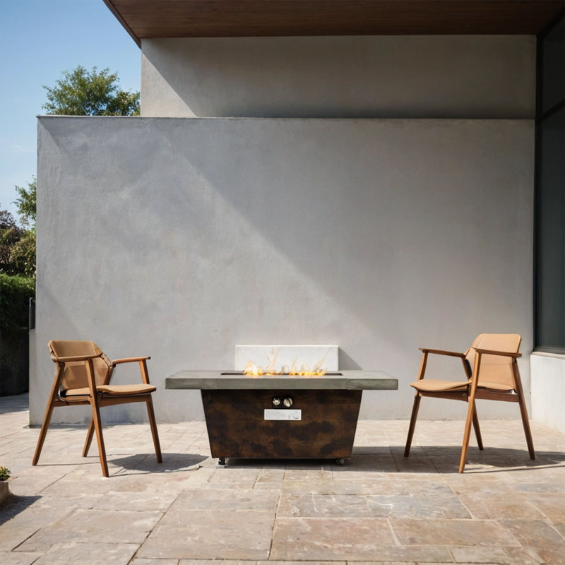 Table de foyer au gaz 42 pouces, table de foyer rectangulaire avec effet de texture imitant le ciment, table de foyer d'extérieur 50000BTU pour le patio, la cour, le chauffage de jardin