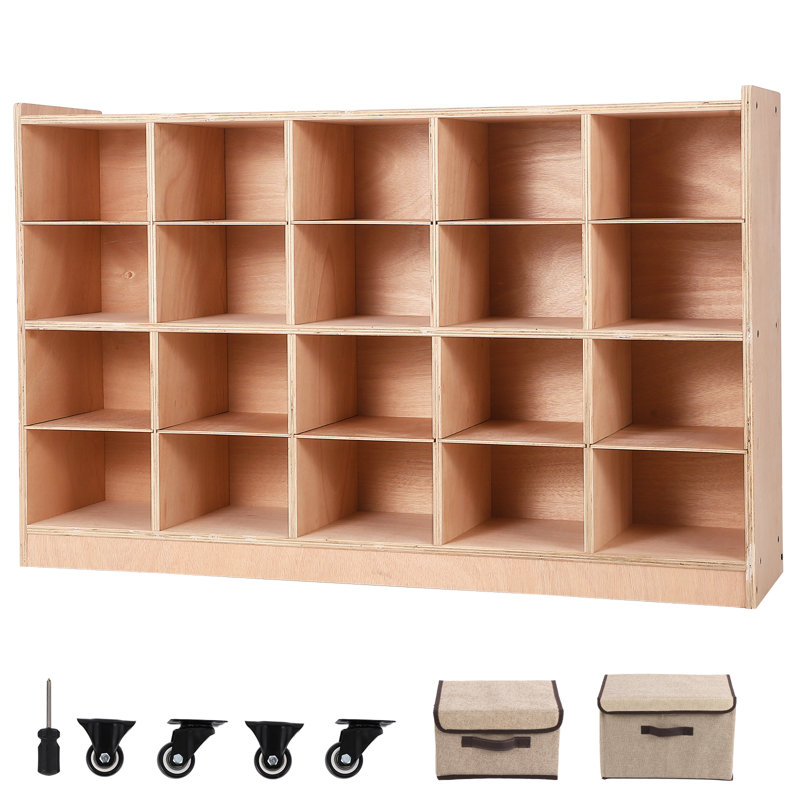 20 Cubby Freestanding Mobile Storage Cabinet, Organizer with 4 Castors, Anti-Tip Fittings and Storage Boxes for Home, Classroom and School Use