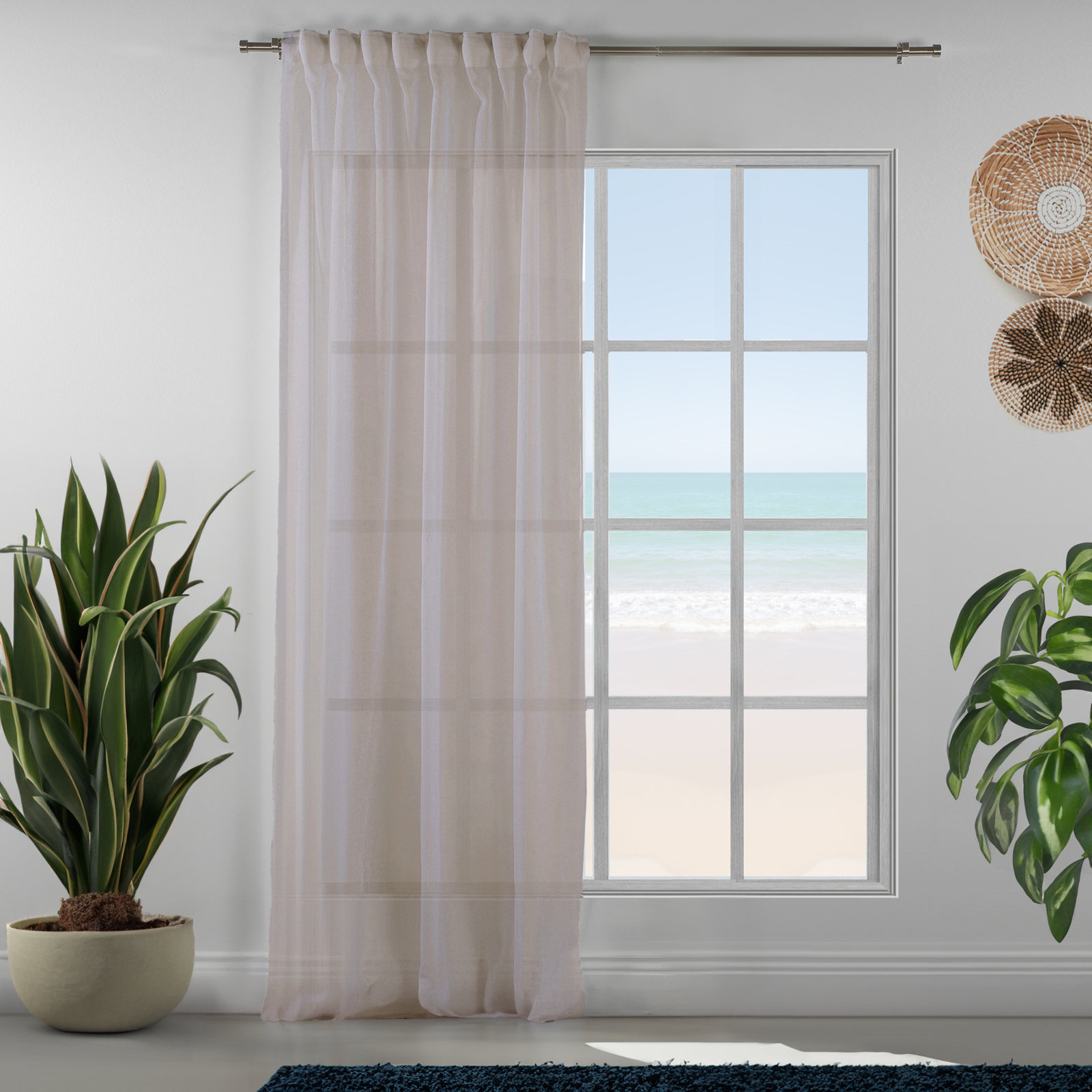 Linen Sheer Single Curtain Panel, Dark Beige, 100" W x 156" L