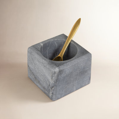 Fenster Square Marble Bowl with Brass Spoon
