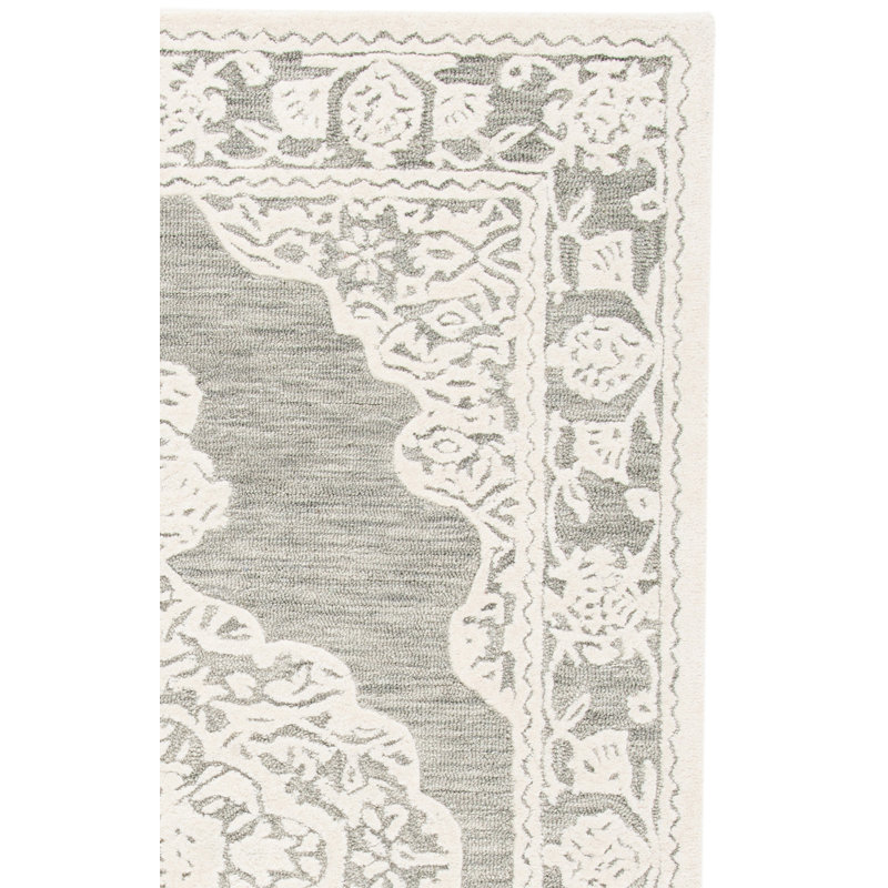 Micro-Loop Hand Tufted Wool/Cotton Oriental Rug in Gray, Rectangle 4' x 6'