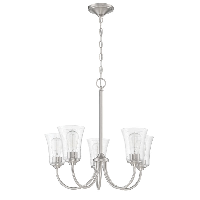 Pembe 5 - Light Dimmable Classic / Traditional Chandelier, Brushed Polished Nickel, Clear Seeded