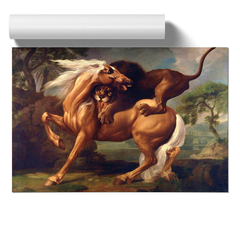 Lion Attacking a Horse by George Stubbs - Frameless Print, 42cm H x 59cm W x 0.1cm D