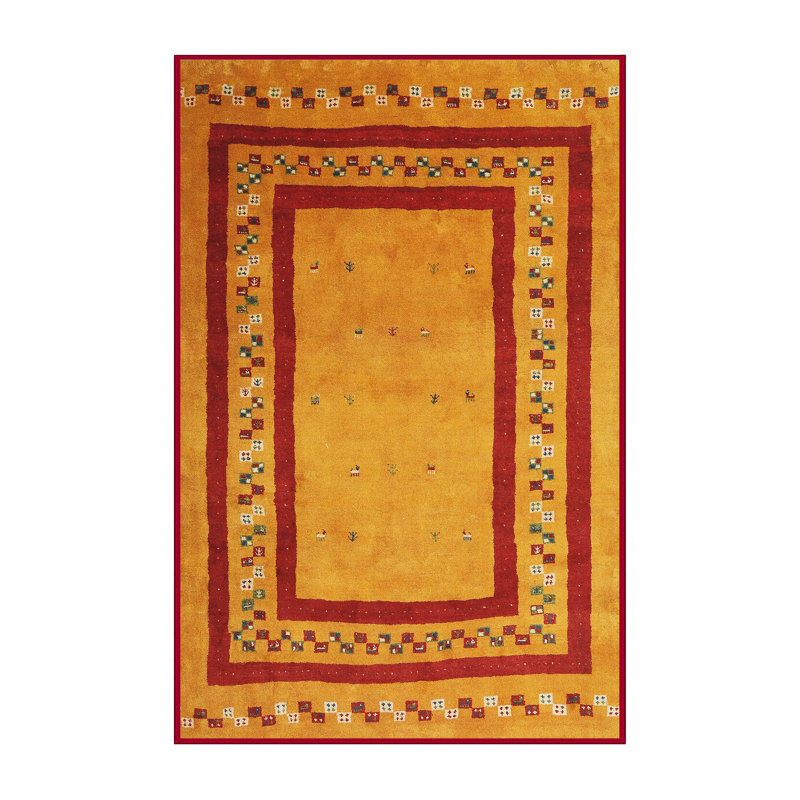 Tapis jaune / rouge à motif abstrait moutarde Tiedemann, Rectangle 8 pi x 12 pi