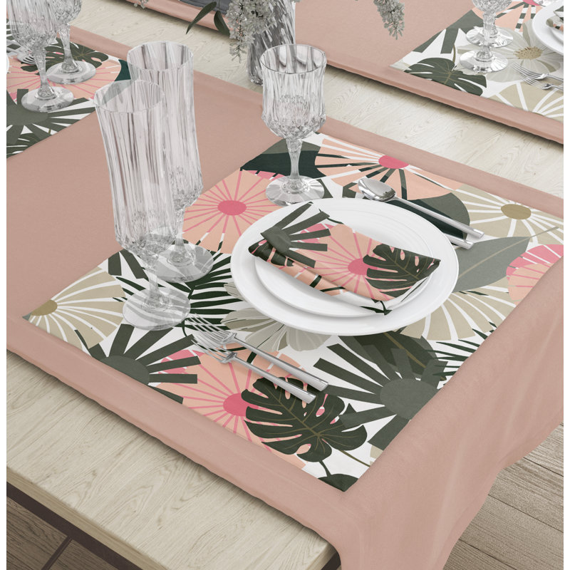 Geotropical Printed 4Pk Placemat Set, Green/Pink/White