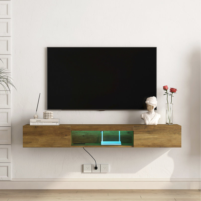 Tablette de fixation 65 po avec lumières DEL et intérieur spacieux - élément de décoration mural brun 16 couleurs, Bois
